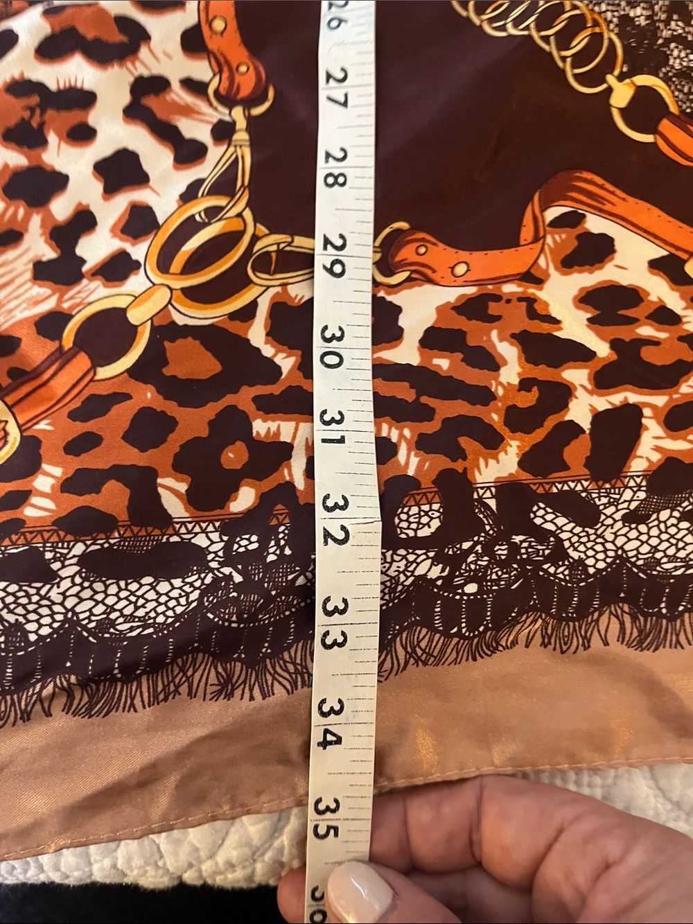 Silky Leopard & Equine Print Square Scarf in Brown & Copper - Picture 6 of 7